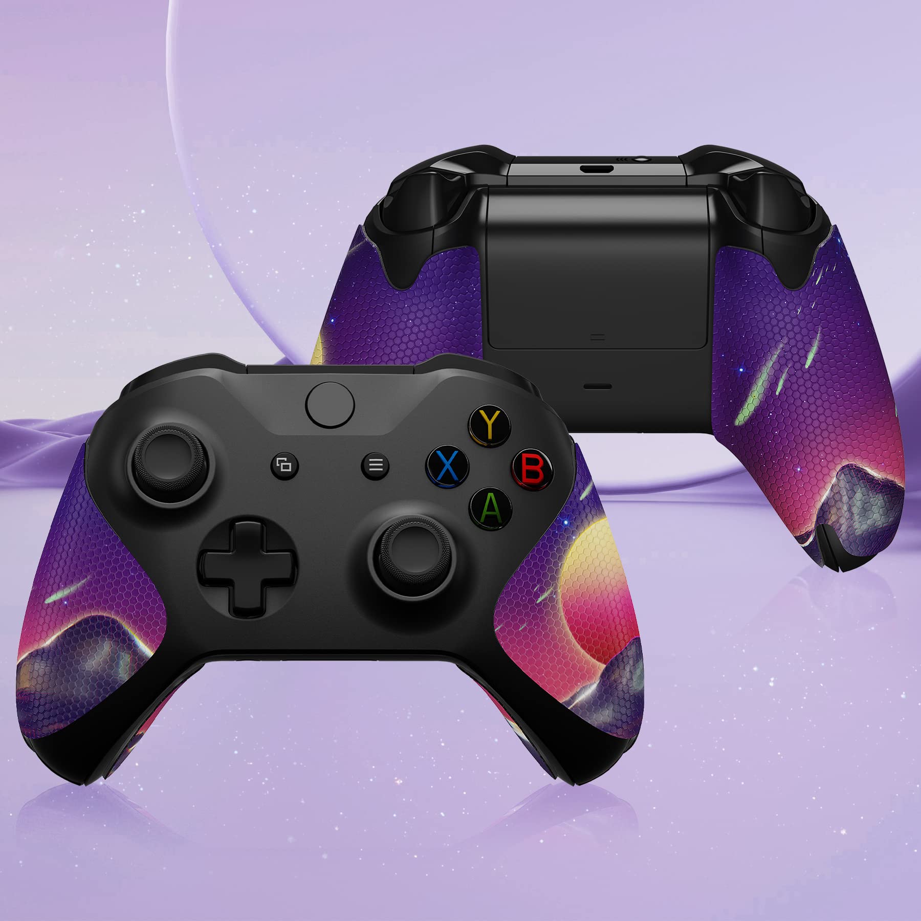 eXtremeRate Pegatina de Agarre para Xbox One Accesorios - Adhesivo de Silicona Antideslizante con Textura de Goma, Protectora Piel para Xbox One S/X Mando (La Cyber Luna)