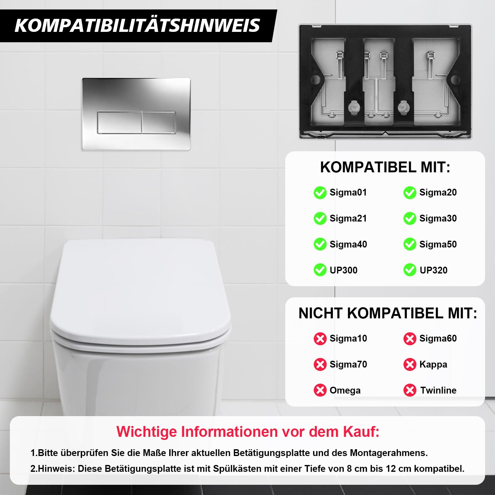 Plaque de commande wc suspendu, plaque de déclenchement wcà double chasse d’eau, compatible avec GEBERIT SIGMA01 UP300/320, 115.770.11.5, (Argent électrolytique)