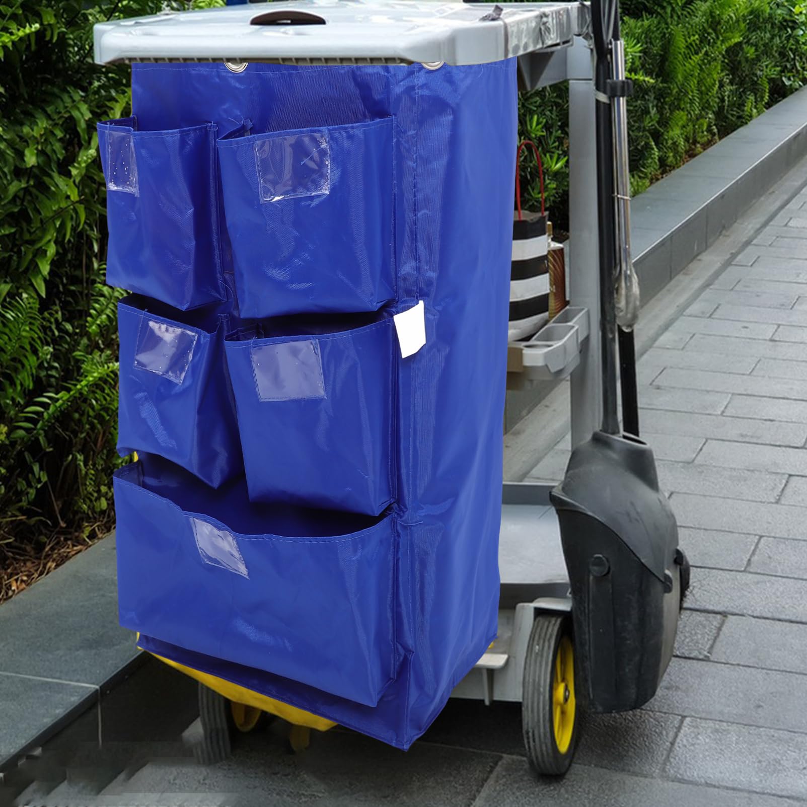 Bolsa de Limpieza para Carrito Tejido Oxford Azul, Reutilizable y Diseño Multifuncional Adecuado para Limpieza y Mantenimiento en Hoteles