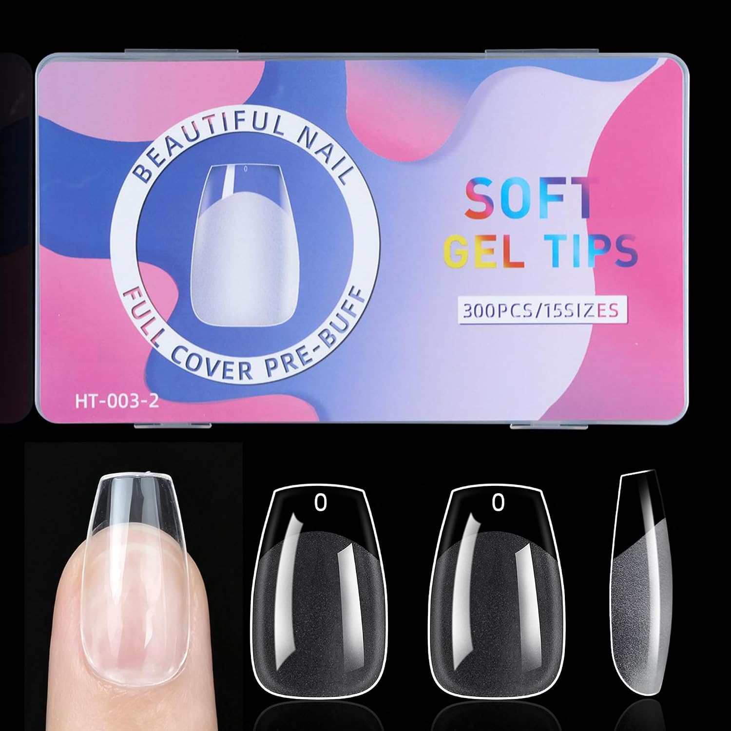 MissCheering Short Coffin Nail Tips, 300pcs 15 Sizes Matte Ballerina Shape, Trendy Press On Nails for Wedding, Party, Prom Night, Strong Nail Extensions for Weak or Broken Nails, Salon Quality