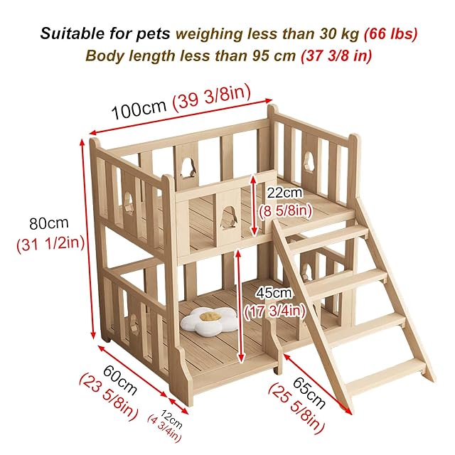 Foto 7 de 7 de Blazea Cama para Perros Litera de Madera Maciza para Perros con Escaleras