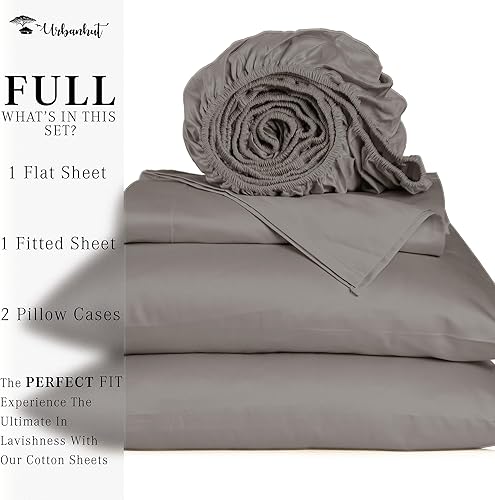 Miniatura 4 de URBANHUT Juego de sábanas de 1000 hilos tamaño matrimonial de 1000 hilos de 100 % algodón liso, sábanas de lujo para cama de tamaño matrimonial,