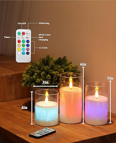 Miniatura 3 de ACROSS Velas sin llama que cambian de color con control remoto, velas LED con temporizador, velas LED de 4, 5, 6 pulgadas, juego de 3 velas para