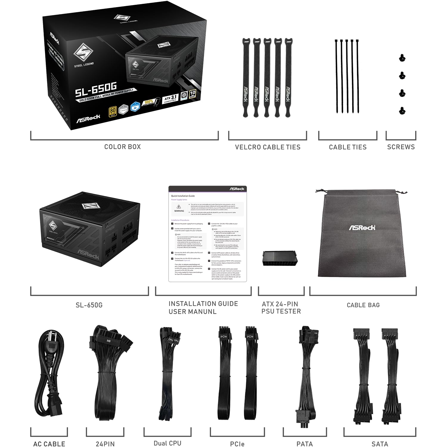 ASRock Fonte De Alimentação Steel Legend 650W Atx 3.1 Pcle Icool