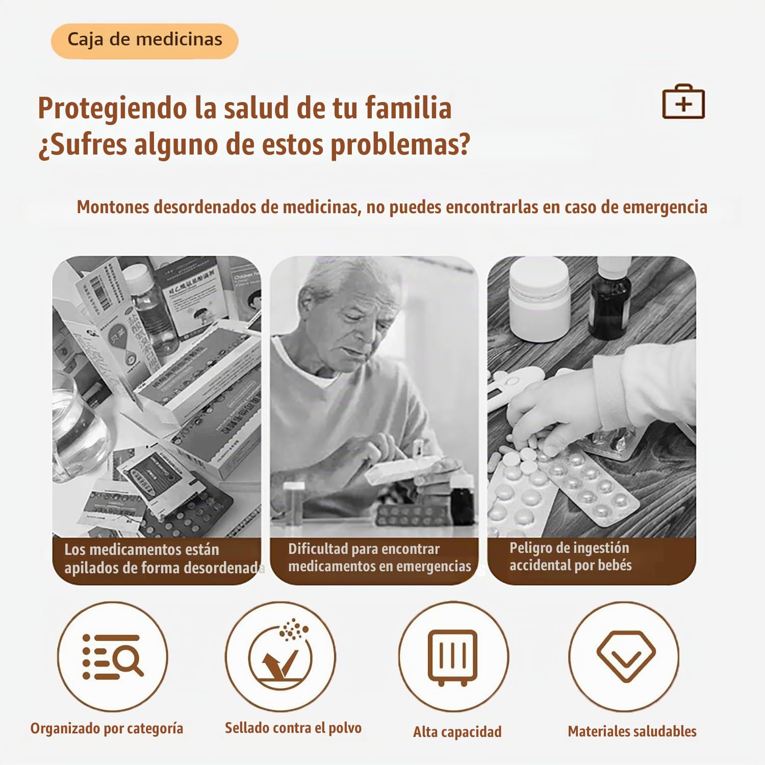 Caja de Almacenamiento Médica,Caja de Medicina de 3 Niveles,Multicapa con Asa de Transporte,para Joyas, Medicamentos y Cosméticos(Blanco)