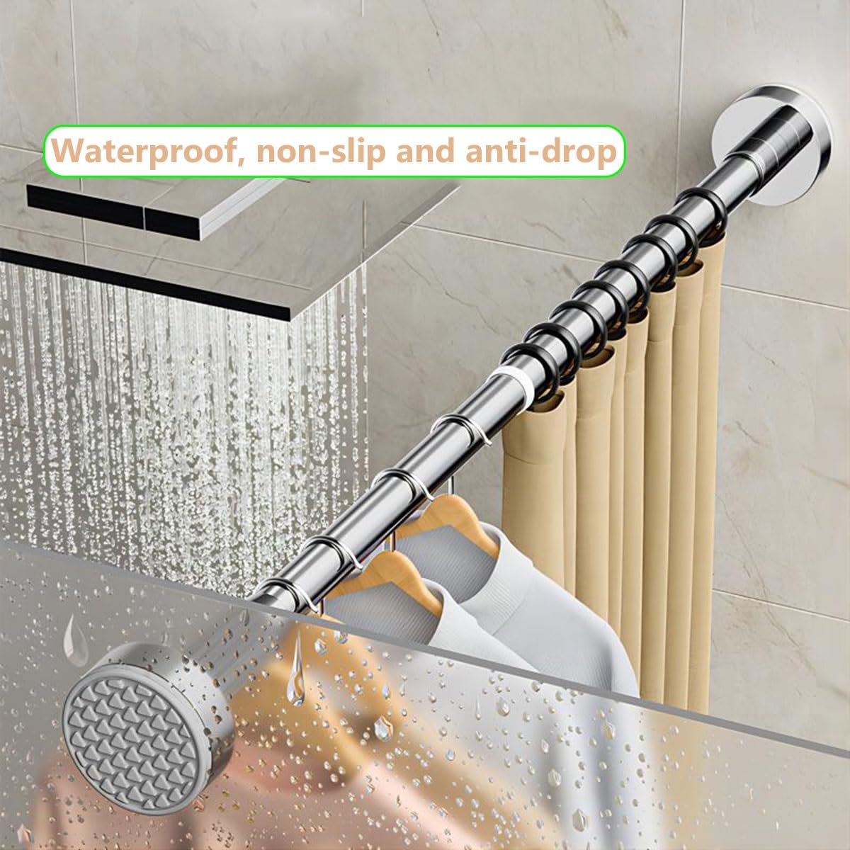 Tringle à Rideau Extensible, Tringle à Rideau de Douche en Acier Inoxydable, tringles à Rideaux antidérapantes pour fenêtre, Salle de Bain, Chambre à Coucher (Acier Inoxydable, 160