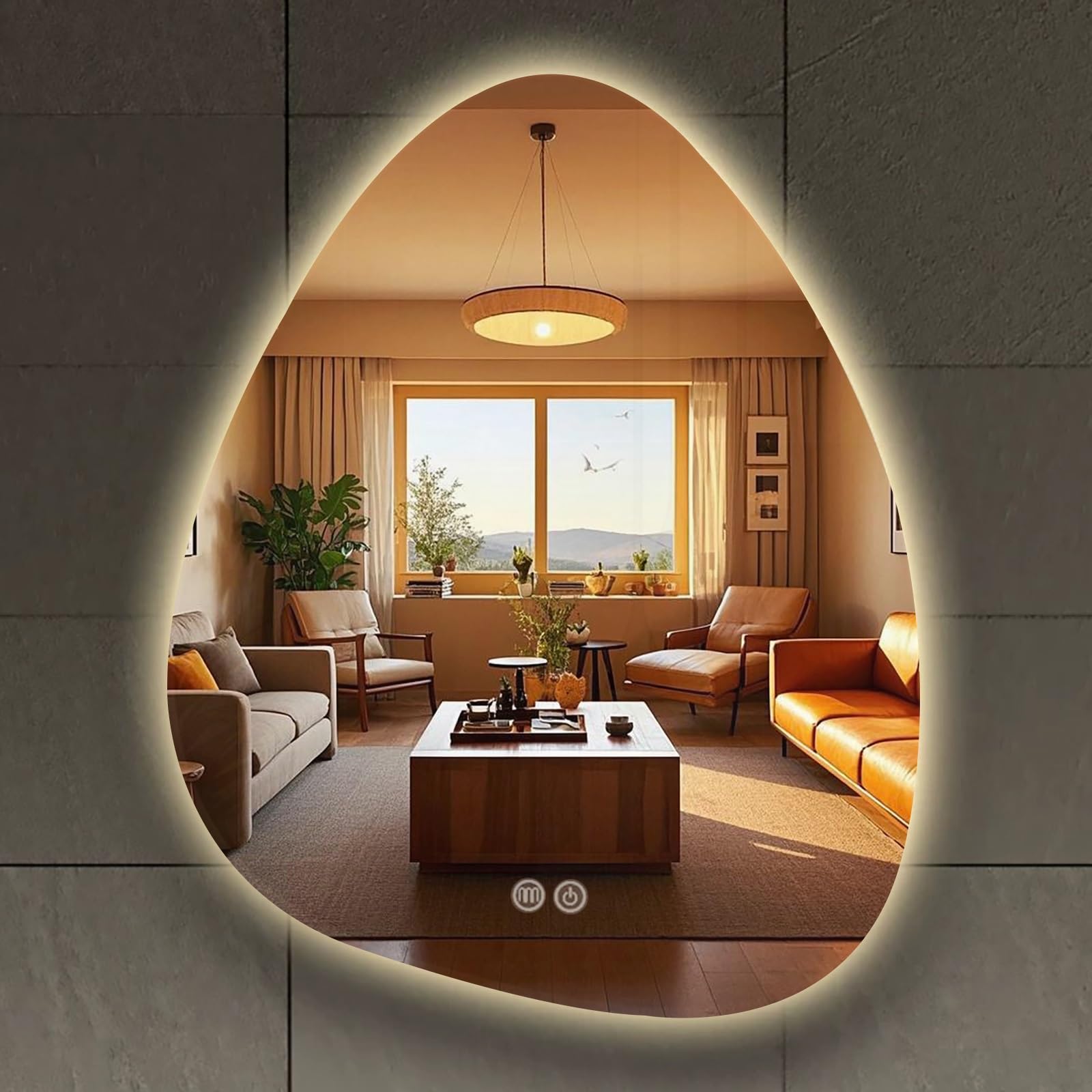 Atwnjkp 3 Colours+Anti-Fog Led Bathroom Mirror 50X70cm(19.7X27.6in) – Asymmetrical Teardrop Wall Mounted Vanity Mirror, 3-Colour Dimmable Lighting, Touch Control, Anti-Fog Function, For Makeup Area And Hallway