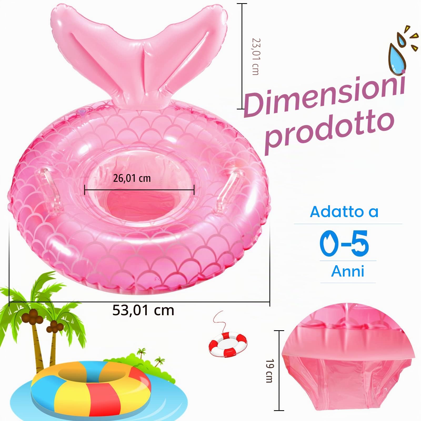 Vibbang Anello di Nuoto per Bebè, Anello da Nuoto Gonfiabile per Bambini, Anello da Spiaggia per Bambini, Salvagente con Mutandina Aiuta i Bambini 6-36 Mesi, Piscina Estiva All'aperto