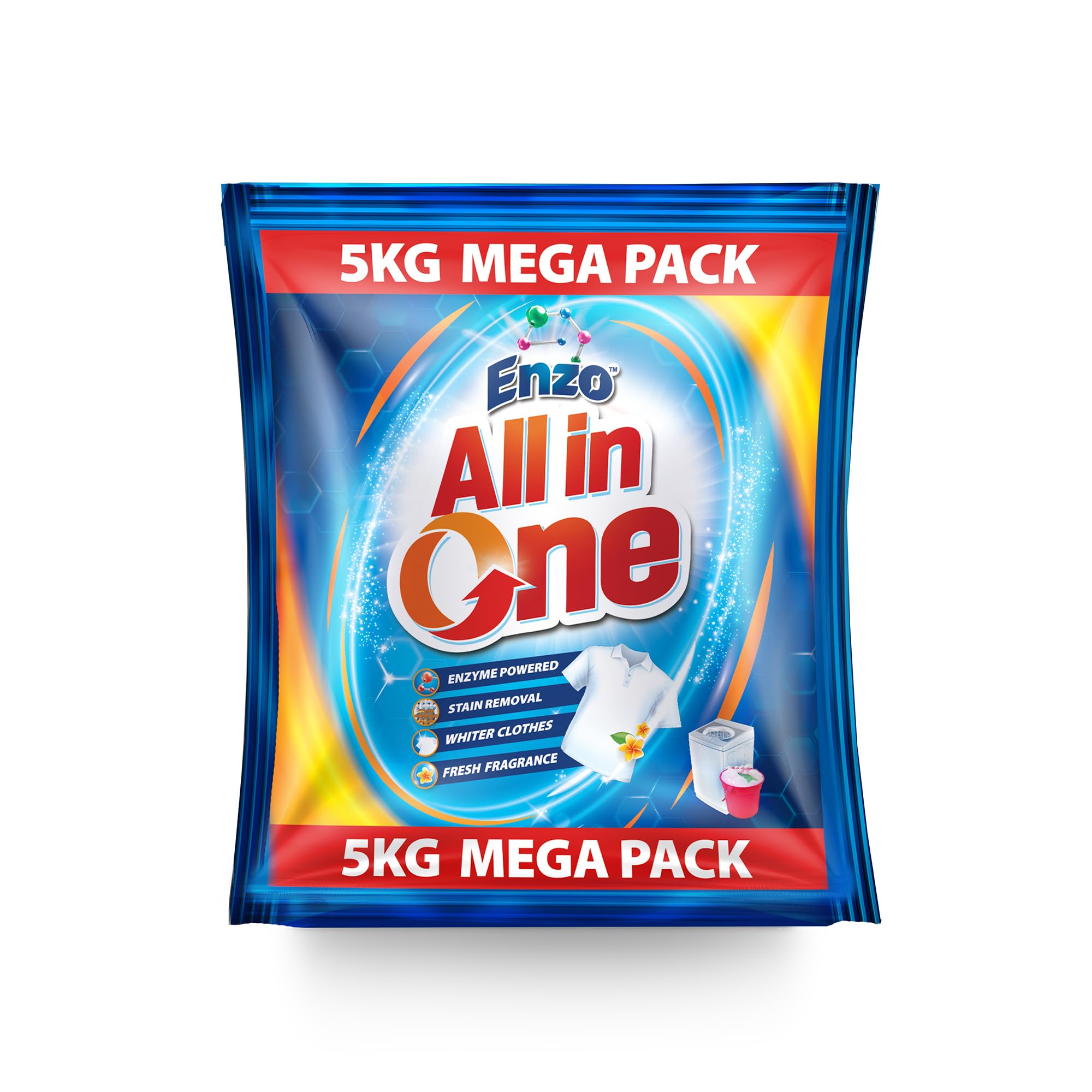 Enzo All-in-One Washing Powder | Powerful Laundry Detergent | Machine & Bucket Wash | Tough Stain Removal | Fresh Fragrance | 5kg