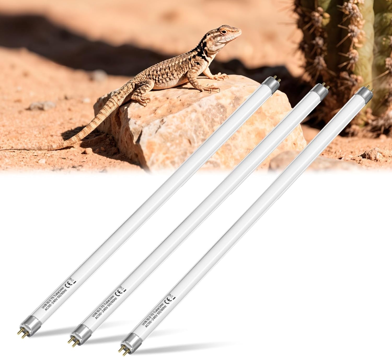 T5 10.0 UVB Reptile Light Bulb 24W, 22 Inch T5 HO UVB Light for Bearded Dragon, 3-Pack Desert Reptiles D3 UVA UVB Lamp Tube Bar for Lizard, Snake, Gecko, Tortoise, Chameleon, Terrarium