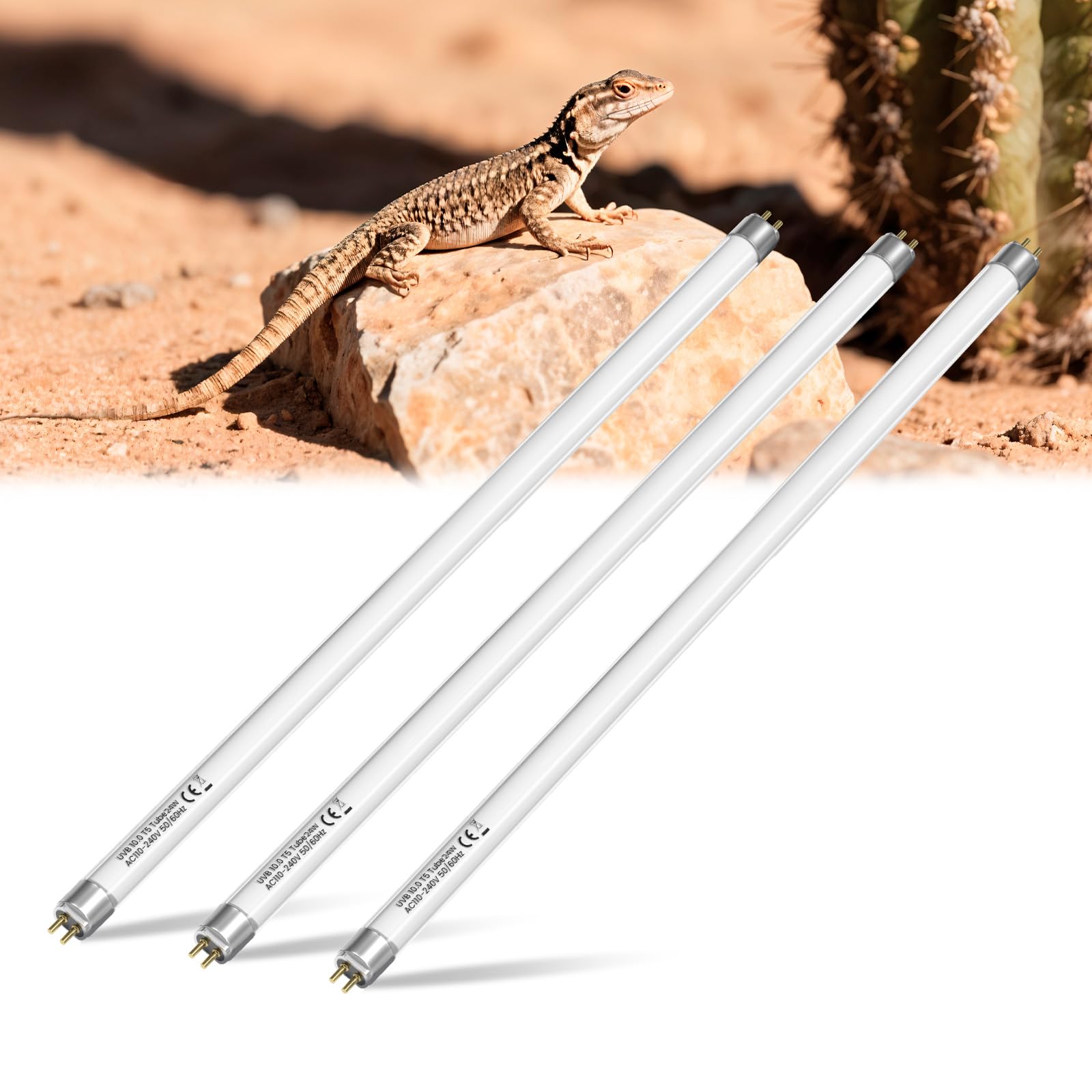 T5 10.0 UVB Reptile Light Bulb 24W, 22 Inch T5 HO UVB Light for Bearded Dragon, 3-Pack Desert Reptiles D3 UVA UVB Lamp Tube Bar for Lizard, Snake, Gecko, Tortoise, Chameleon, Terrarium