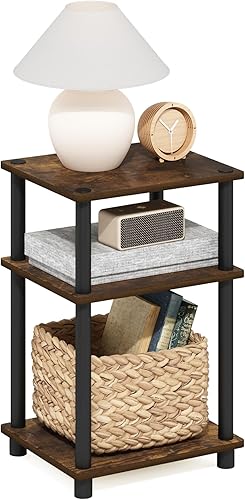 Furinno JUST - Mesa auxiliar de 3 niveles, estantes abiertos, mesita de noche, mesa de noche, montaje sin herramientas, para sala de estar,