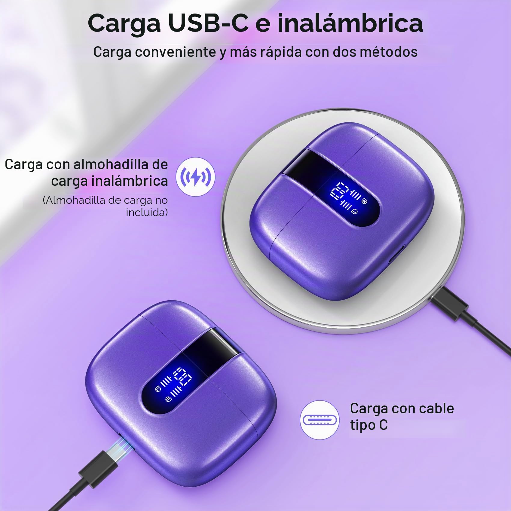 TAGRY Auriculares Bluetooth True Wireless Earbuds 60H Reproducción LED Power Display Auriculares con estuche de carga inalámbrica IPX5 impermeable Auriculares intrauditivos