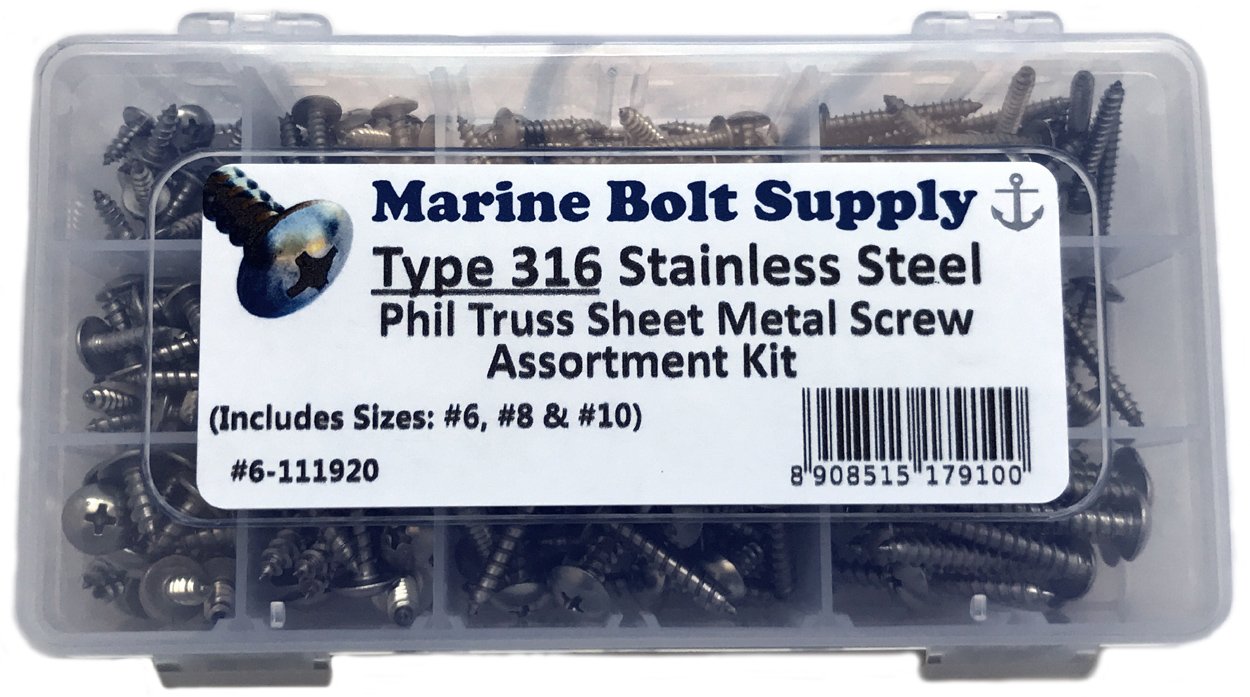 Type 316 Stainless Steel Phillips Truss Sheet Metal Screw Kit Marine Bolt Supply 6-111920