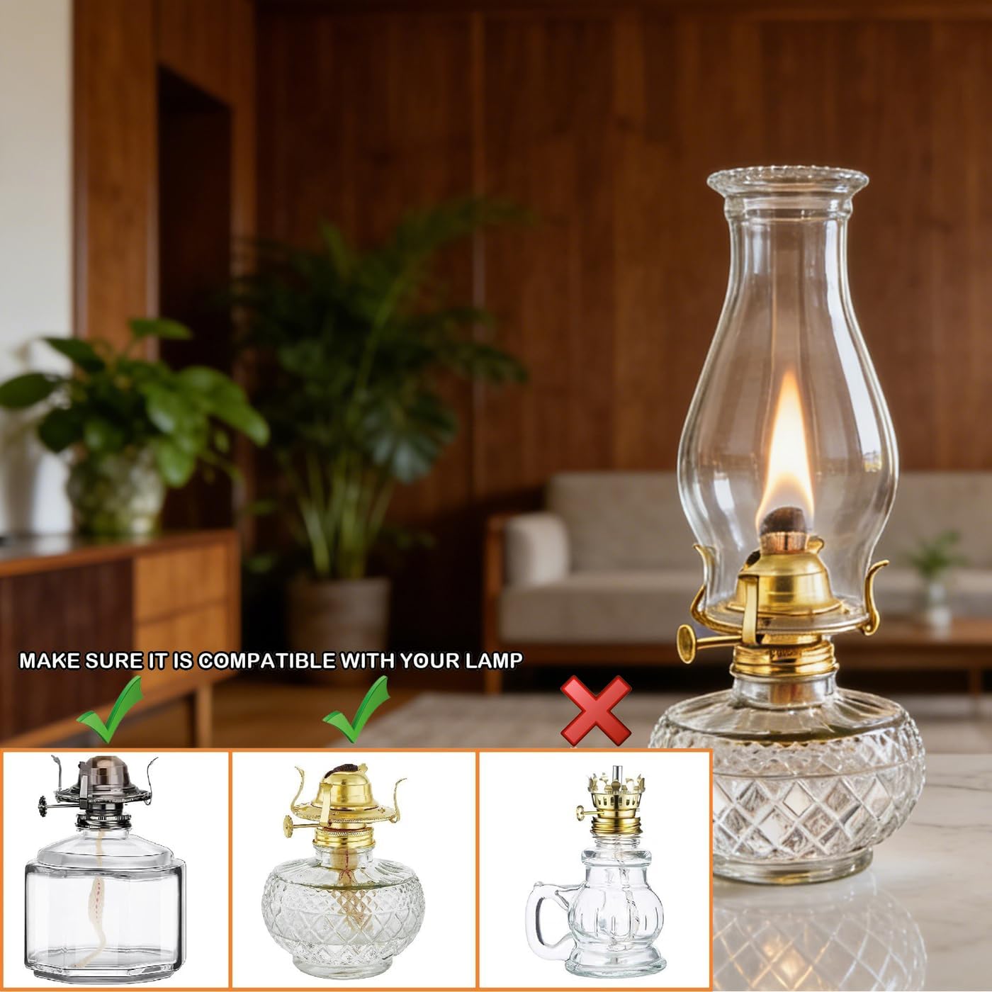 Oil Lamp Chimney Replacement,3 Inch x 8 Inch Kerosene Lamp Globe,Clear Glass Oil Lamp Globe, Crimped Top Hurricane Lamp Shade Cover,Glass Chimney For Oil Lamps(1 Pack)