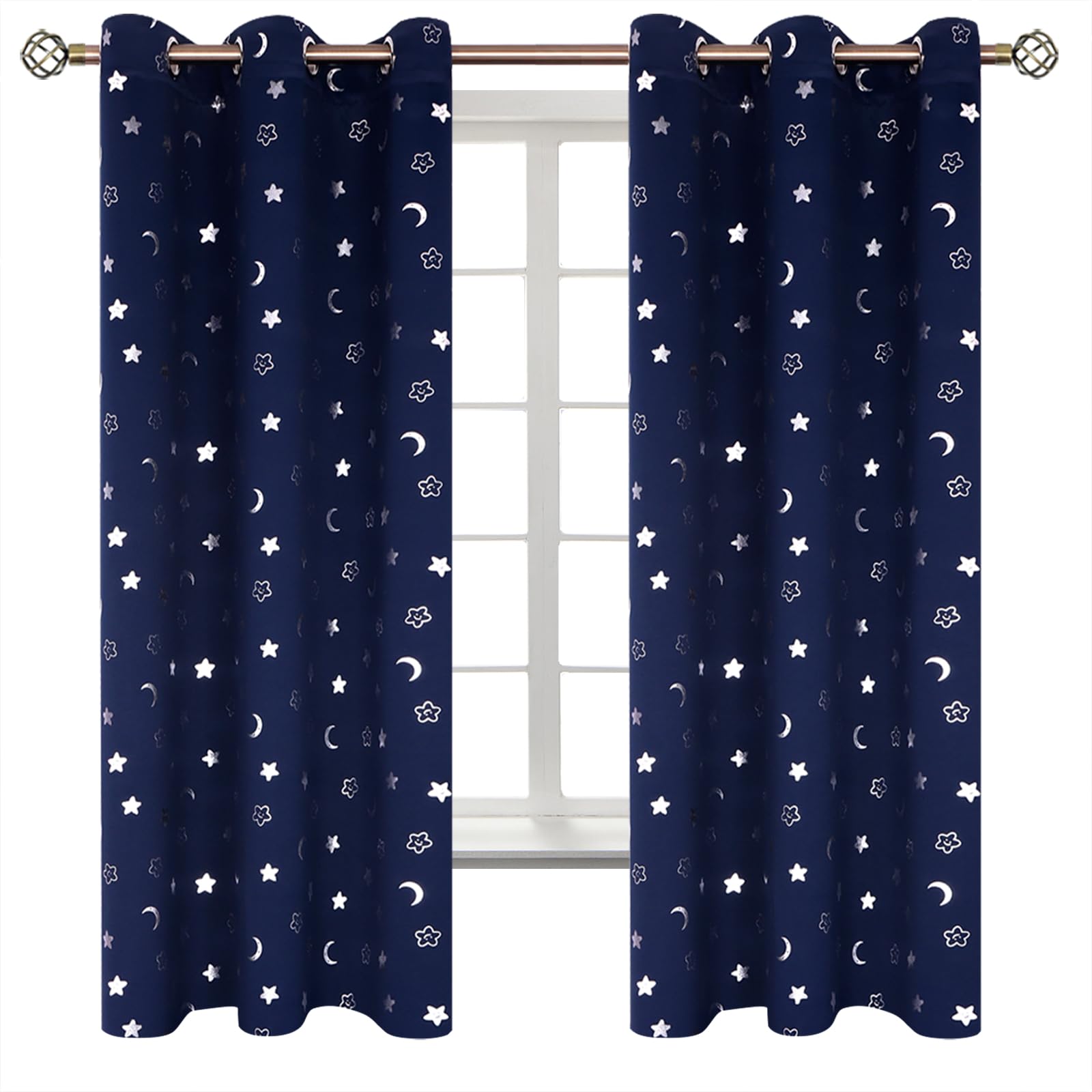 BGment Navy Blackout Curtains for Kids Bedroom 63 Inch Long - 2 Panels