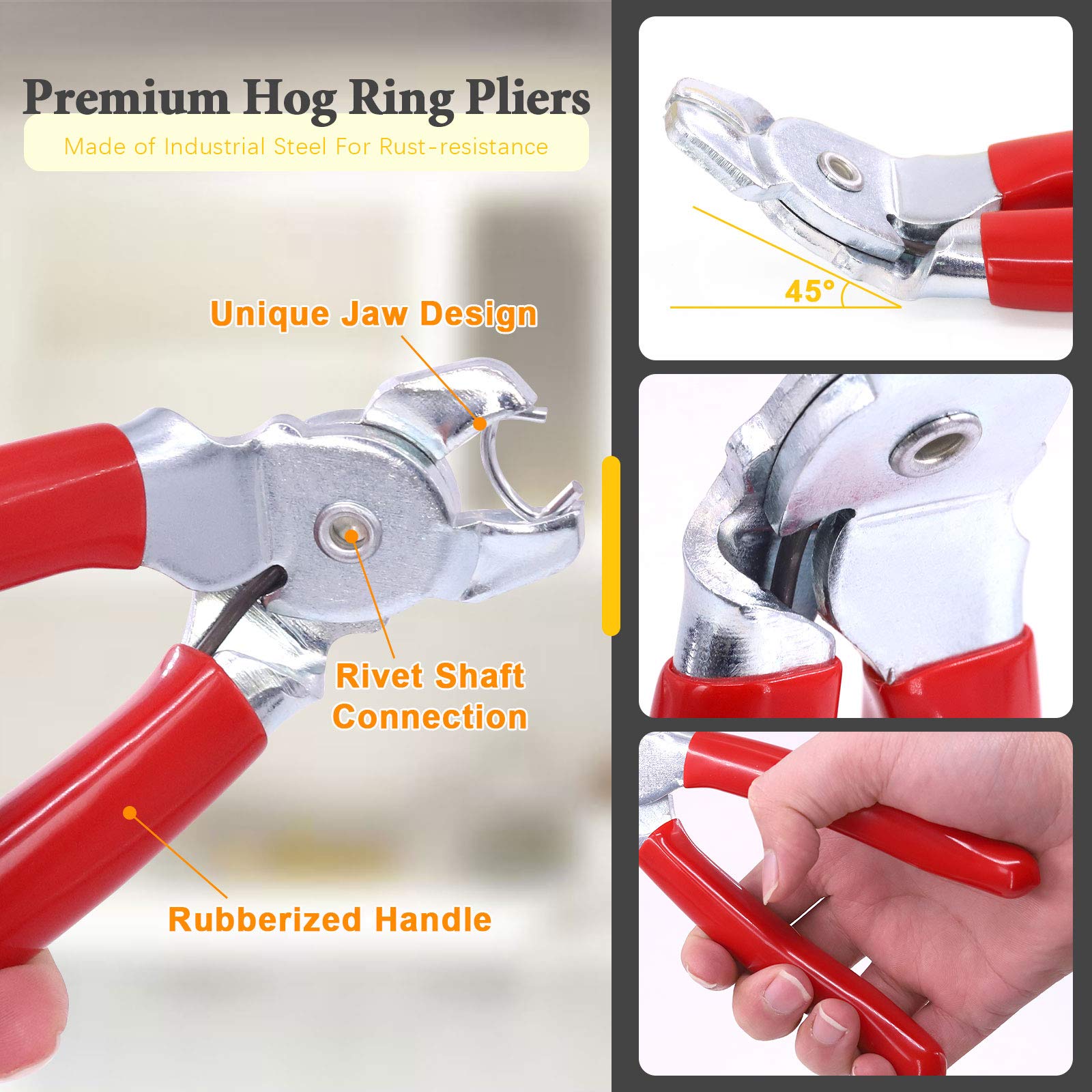 Rustark Hog Ring Pliers Set including 360 Pcs Galvanized Hog Rings, 3/8", 3/4" - Image 4