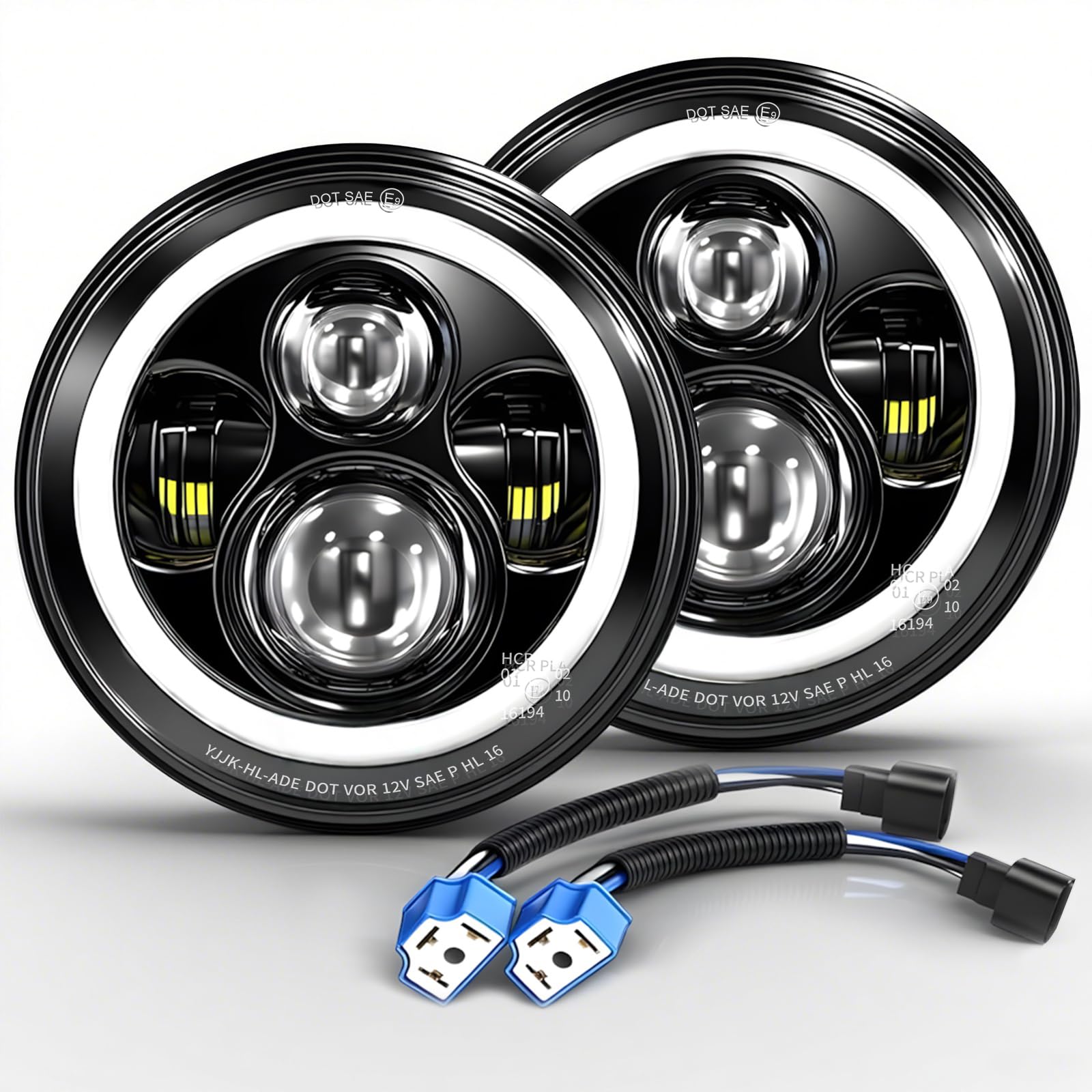 CO LIGHT 7 zoll LED scheinwerfer 150000LM, E-geprüft mit Abblendlicht Fernlicht Amber Halo Blinker, Weißem Tagfahrlicht (DRL) ，für Defender VW T3 G Klasse Wrangler TJ JK LJ Hummer