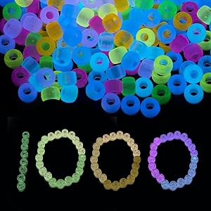 1000+ Pcs Pony Bead Bulk Glow in The Dark, 6x9 mm Plastic Beads for Bracelets Making Crafts Hair Braiding DIY Friendship Bracelet, Multi-Colored Pony Beads Kit for Girls Gifts