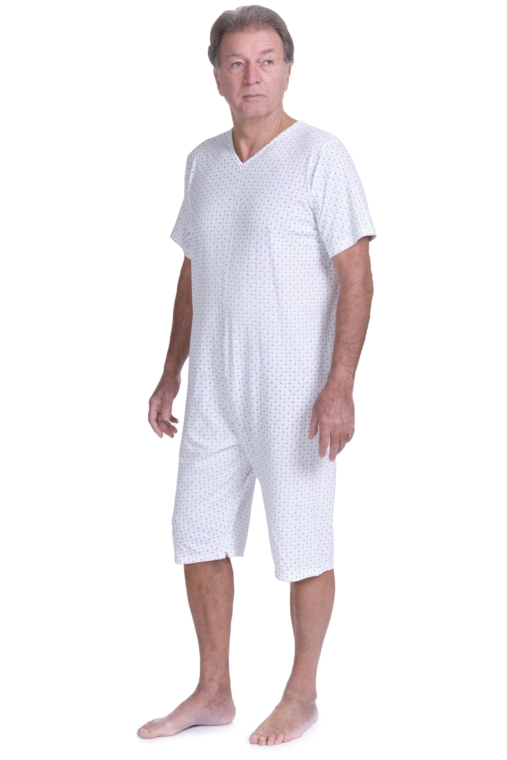 FERRUCCI COMFORT Pijama Sanitario Verano Manga Corta Pantalones Cortos - 9012/6 - Cremallera en el Dorso e Interior de las Piernas, para Mayores, Alzheimer, Incontinencia