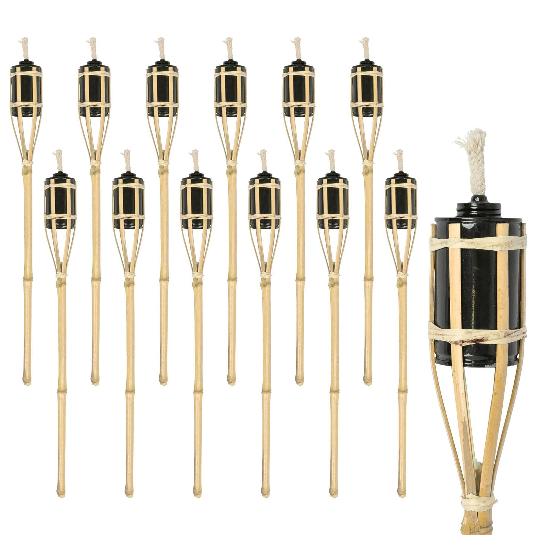 Harbour Housewares Bamboo Fire Torches - 60cm - Natural - 12x Garden Lighting Traditional Tiki Torches Outdoor Paraffin Oil Lamp Candle Flame Lantern with Removable Screw Top