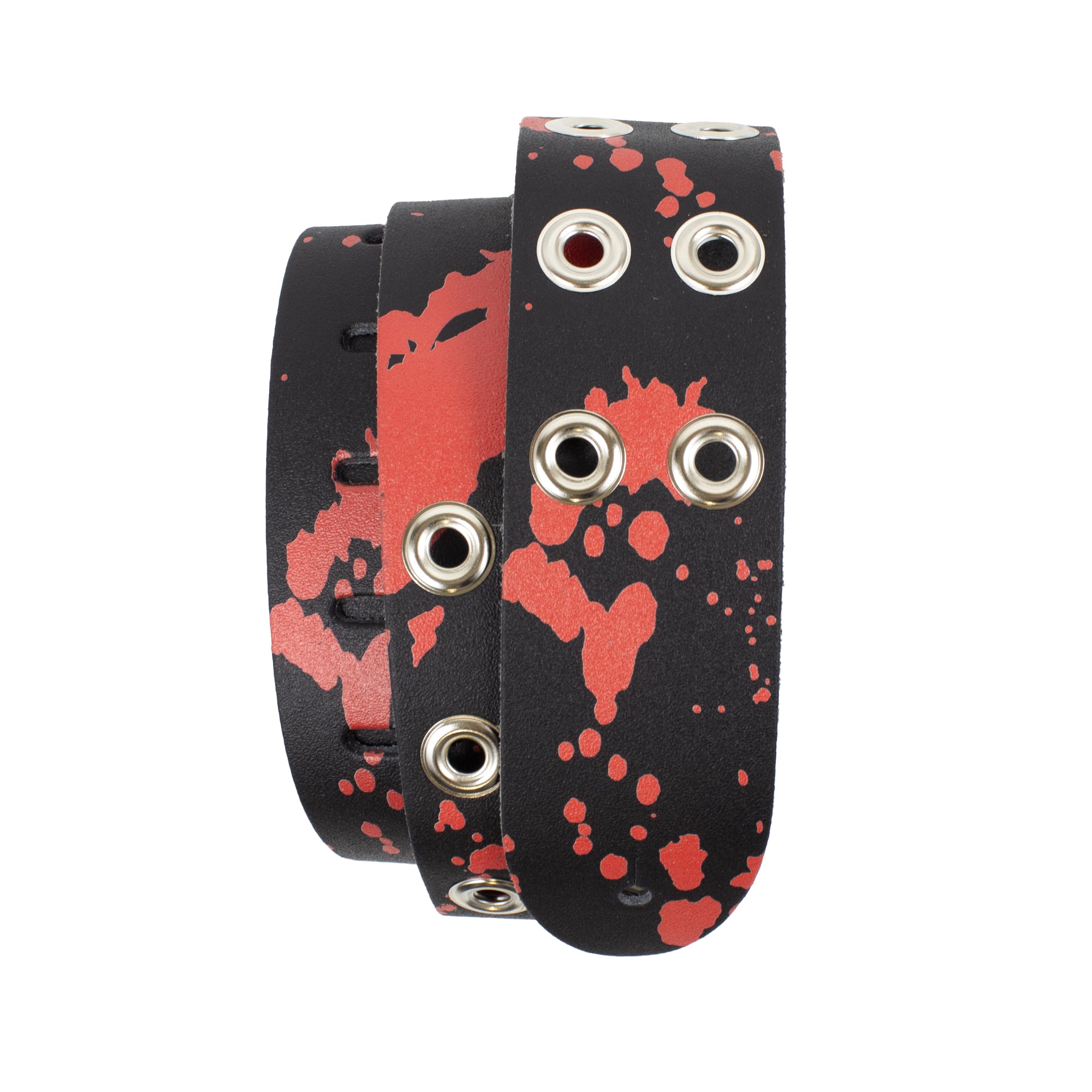 Perri's Leathers Ltd. – Blood Splatter – Correa de guitarra de cuero con ojales – Longitud ajustable – Para guitarras eléctricas, acústicas y bajos – Hecha en Canadá