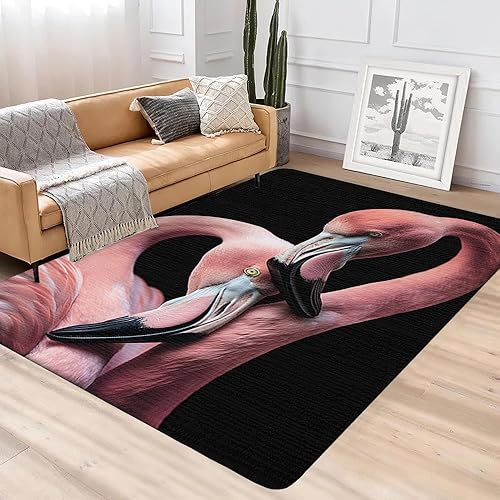 Miniatura 4 de Alfombra de área negra de flamenco rosa para interiores y exteriores, alfombra de bienvenida para camping, baño, piscina, aula para niñas, mujeres,