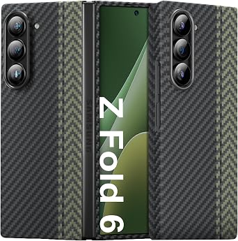 memumi Real Aramid Fiber for Samsung Galaxy Z Fold 6 Case, [NO-case Feeling] Aramid Fiber with 0.5mm Slim Case for Galaxy Z Fold6 Thin and Minimalist in Carbon Fiber Design, Vertical Texture Green