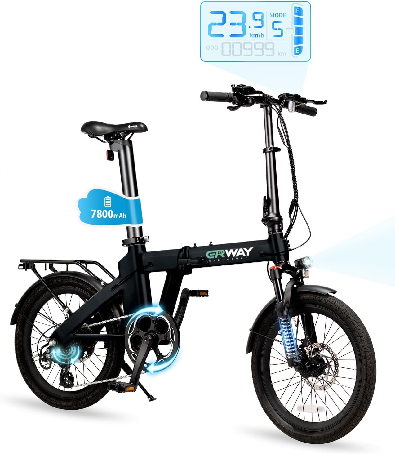 ERWAY 電動自動車 電動アシスト自転車 折りたたみ自転車 20インチ A02 折りたたみ式 7.8Ahバッテリー 最大130km