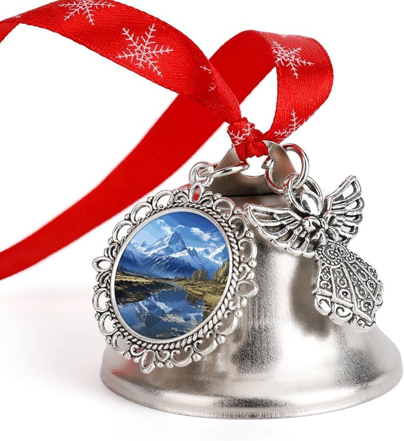 Snowy Mountains Christmas Bell Ornament Metal Christmas Jingling Bell Vintage Bells for Xmas Tree Decors Wings & Loves Bells Ornaments for Holiday Decor