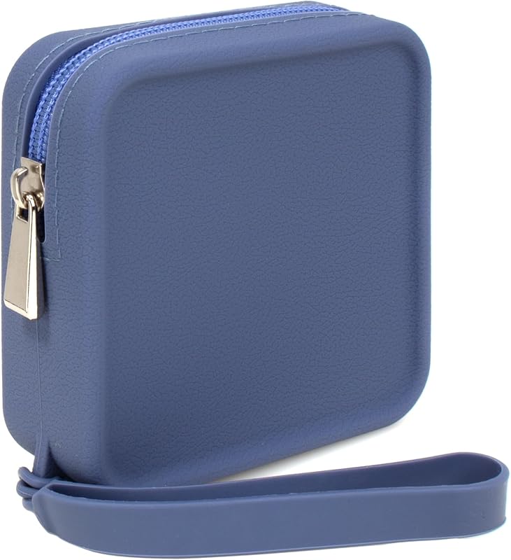 Necessaire de maquiagem mini em silicone FFpaw com zíper, azul Mini
