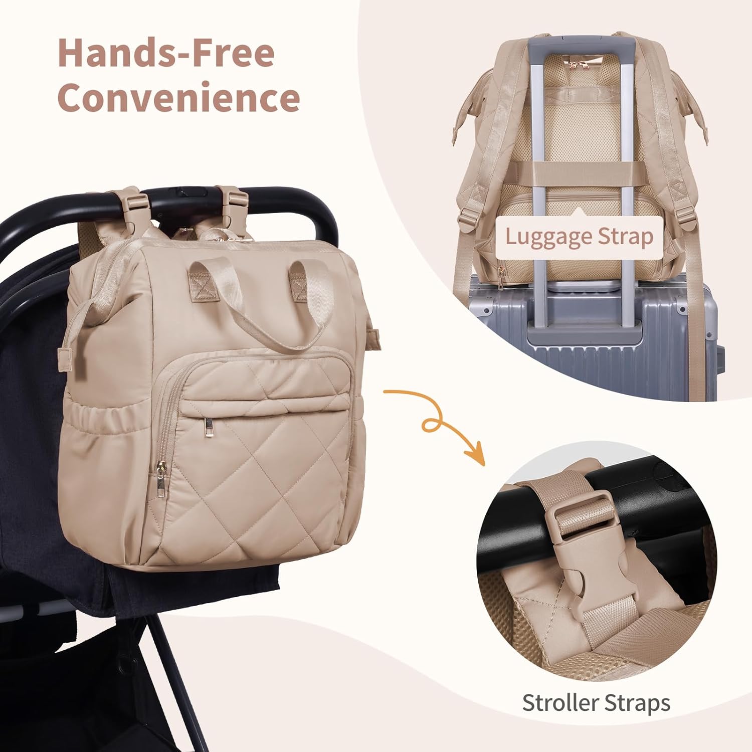 CEI-CEI Diaper Bag Backpack for Mom and Dad, Puffer Baby Bag Backpack with Insulated Pocket, Water-Resistant, Unisex Travel Backpack with Changing Pad & Stroller Straps