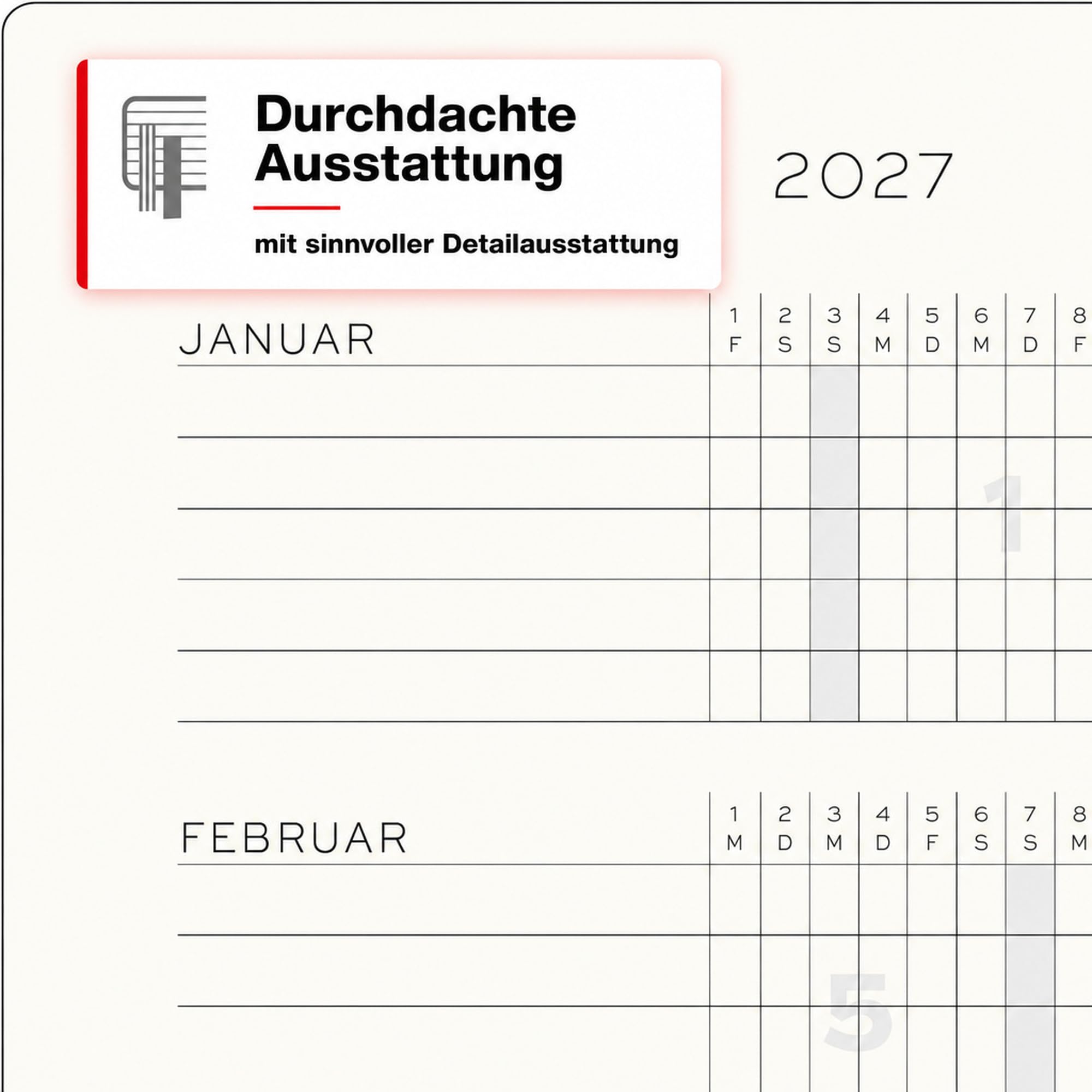 LEUCHTTURM1917 Agenda 2027 A4+ (Master) con cuaderno - Planificador alemán, negro, enero-diciembre 2027, vista semanal a la izquierda + página de notas a la derecha