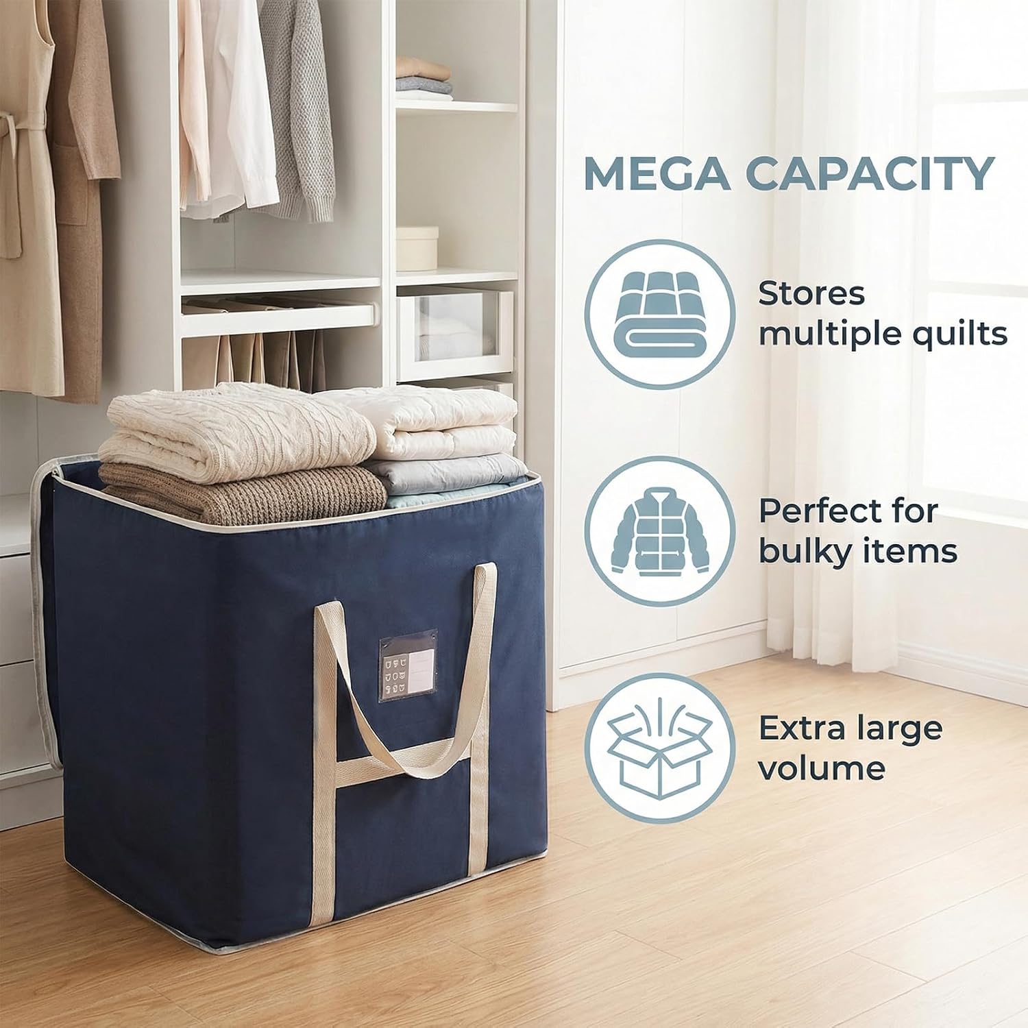 Waterproof Square Moving Bags, Oxford Storage Bag Blue, 175L | Heavy Duty, Extra Large, Durable, Clothes Storage Bag for Dorm Closet Organizers Space Saving