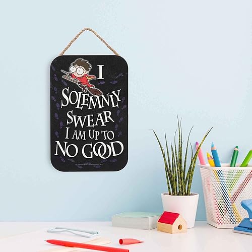 B0984TSZ24_image_5 Letrero colgante de Harry Potter con texto en inglés "I Solemnly Swear I Am Up To No Good - Decoración de pared para dormitorio o sala de juegos
