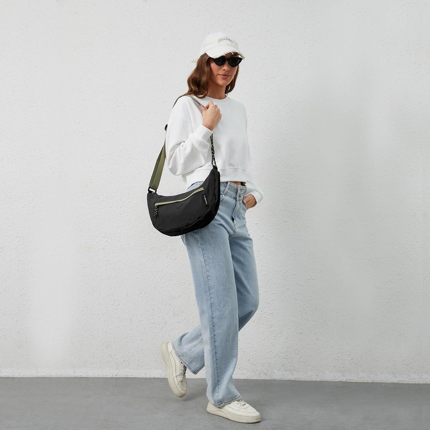 Vulkitty Nylon Crescent Bag Crossbody, Casual Sling Bag Half Moon Hobo Purse For Women Men