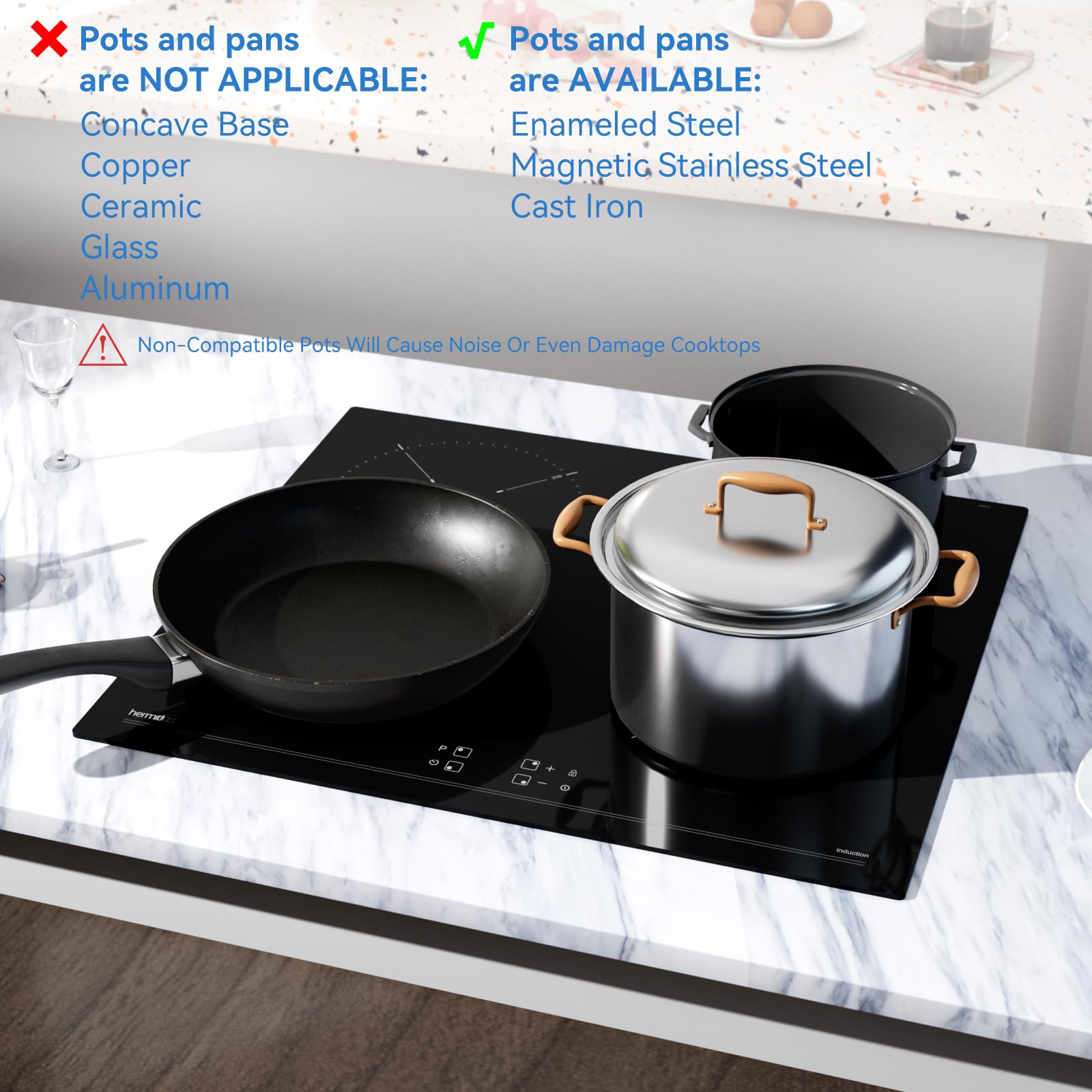 Hermitlux 4-palnikowa płyta indukcyjna do zabudowy 60 cm, 9 poziomów mocy i funkcja Boost, suwak i timer od 1 do 99 minut, 7200 W