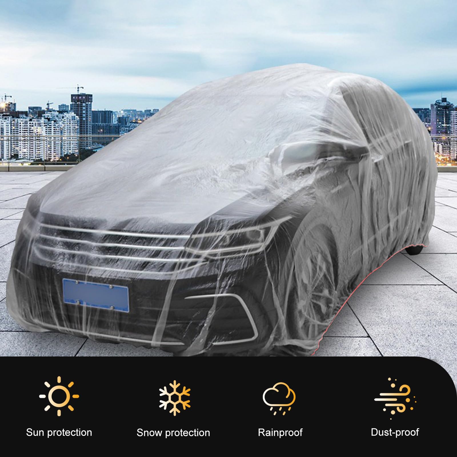 Qurbuns 1 PC Disposable Car Covers 12 4 FT x 21 6 FT Clear Plastic Car Cover Rain — view 6