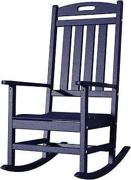 Outdoor Rocking Chair, All-Weather Resistant Poly Lumber Rocker Chair Outdoor, High Back Plastic Patio Rocking Chairs for Outside Porch Rocker Garden Lawn, Navy Blue
