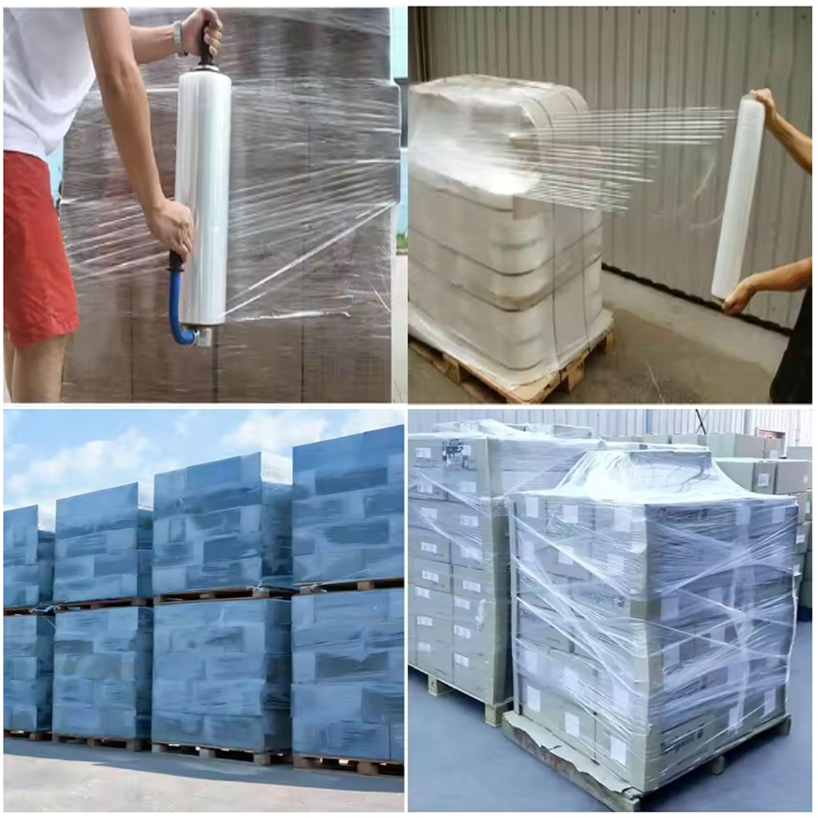 Rollos de Film Estirable Transparente 20 µm, Film Elástico Manual para Palets, Extra alta Resistencia al Desgarro Material de Embalaje, para Muebles, Mudanzas, Retráctil, Tr(Size:4 pack - 75cm x 410m)