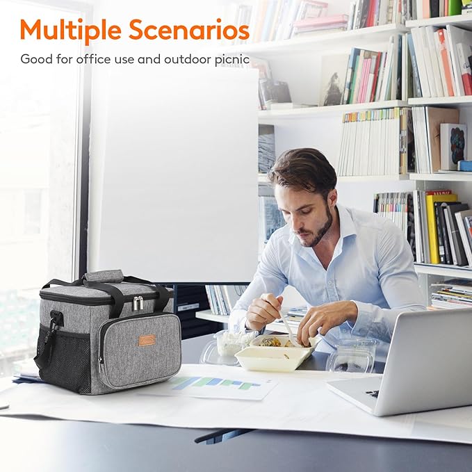 The Lifewit Cooler Bag also emphasizes user convenience with thoughtful design features. It comes equipped with padded shoulder straps and reinforced handles for comfortable carrying options, catering to different preferences. Additionally, it includes multiple pockets for storing utensils, napkins, or small personal items, further enhancing its functionality for a day out. Its sleek grey color and modern design make it both practical and stylish for any outdoor event.