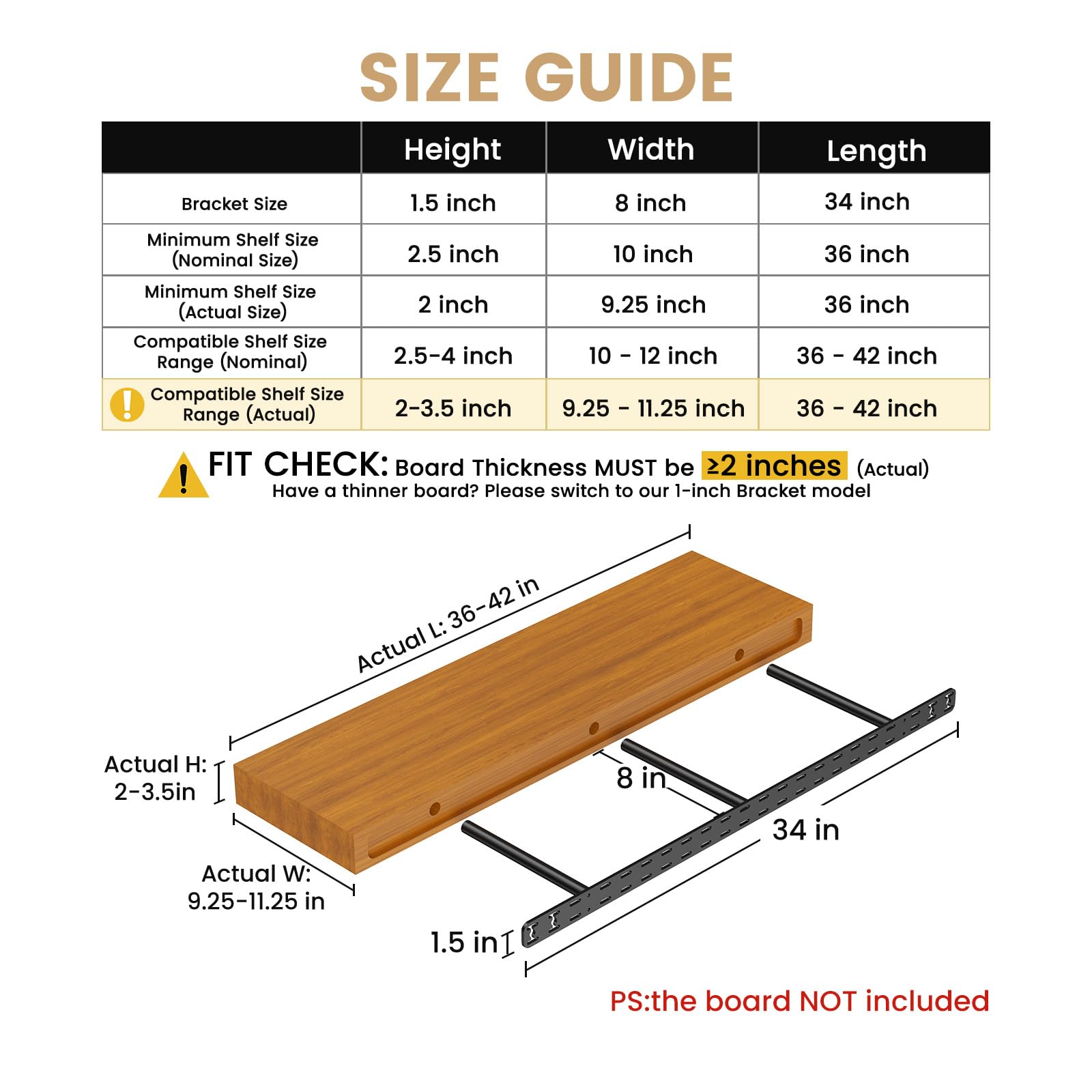 1 confezione di staffe per mensole invisibili, galleggianti, resistenti, per mensole (1 pezzo, 86 x 20 cm, senza attrezzi)