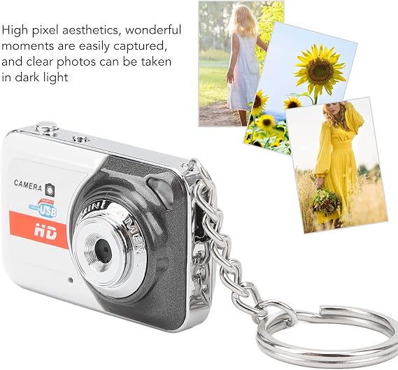 Micro , Small Toy Camera with Keychains, Video Taking Pictures, Exquisite Personality Fashion Thumb Camera, Best Kids (Silver Gray)