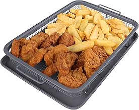 Homiu Steel Oven Crisper Tray - 2in1 Non-Stick Air Fry Crisper Basket with Tray - Carbon Steel Crisping Basket for Even Cooking - Air Fry in Your Oven, Great for Baking