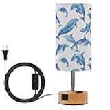 Vozoza Dolphin White Blue Dimmable Bedside Touch Lamps with Charging Ports for Living Room Bedroom Nightstand Office Desk, Light Bulb Included