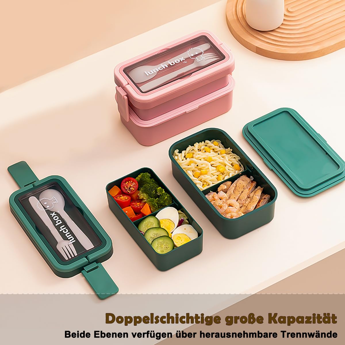 JOPHEK Brotdose Kinder, Brotdose Mit Fächern Bento-Lunchbox Bento Box