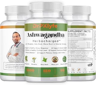 Ashwagandha Complex 5-1 Blend with Rhodiola Rosea Supplement, Maca Root, Holy Basil, Siberian Ginseng for Stress Relief, Focus, Sleep, Energy, Vitality - 180 Capsules, US Lab Certified.