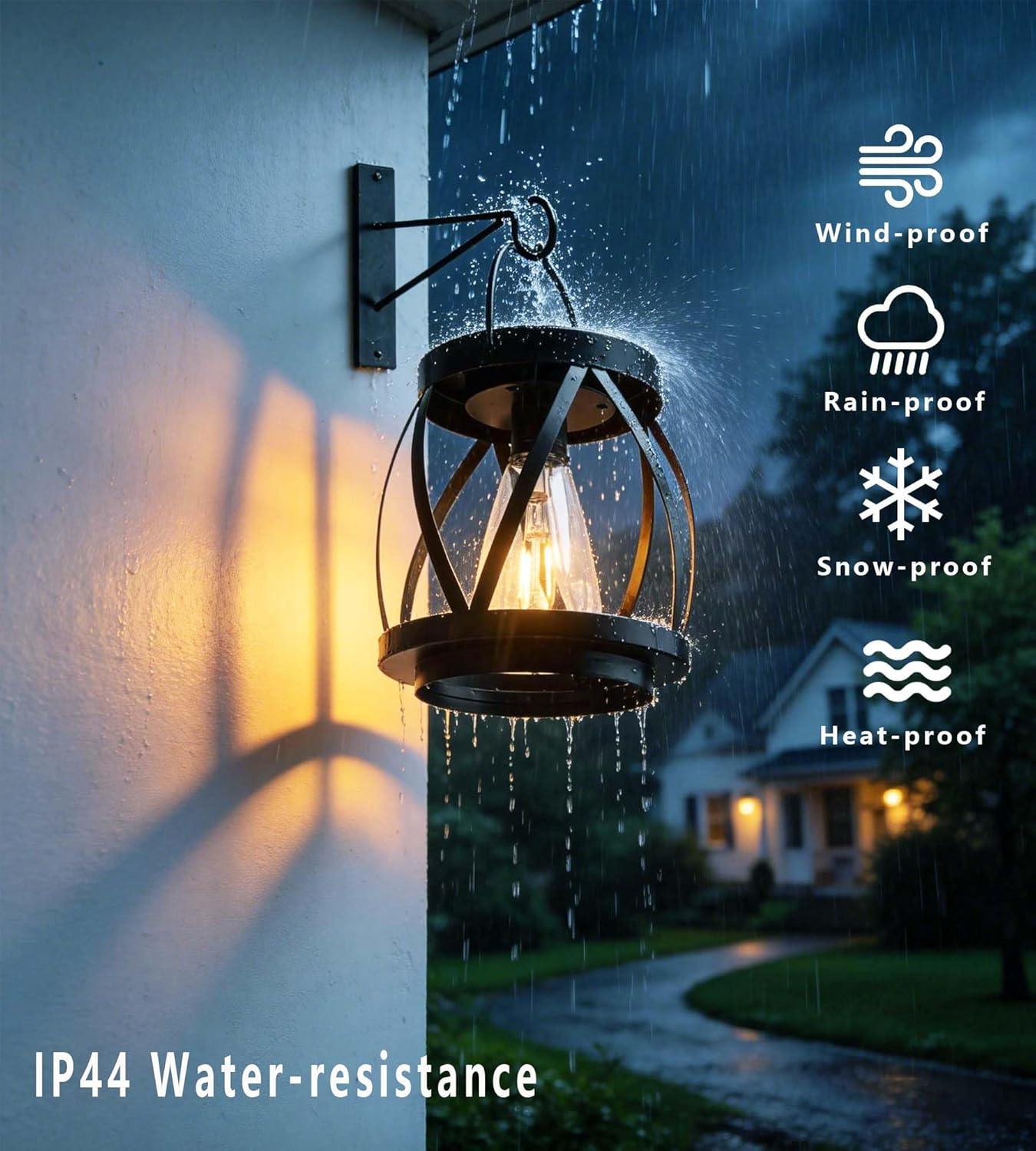 Solar Hanging Lantern Outdoor Waterproof, 2 Pack Cordless Solar Wall Lights with Hooks, No Wiring Wall Sconce for Patio, Porch, Balcony, Garden, Entrance Door, Camping Decor.