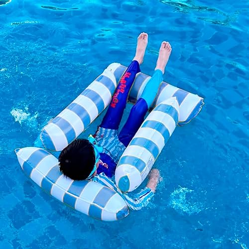 Miniatura 6 de Silla flotante inflable para piscina, diseño de rayas, para fiestas en la piscina y vacaciones, 48 x 47 pulgadas