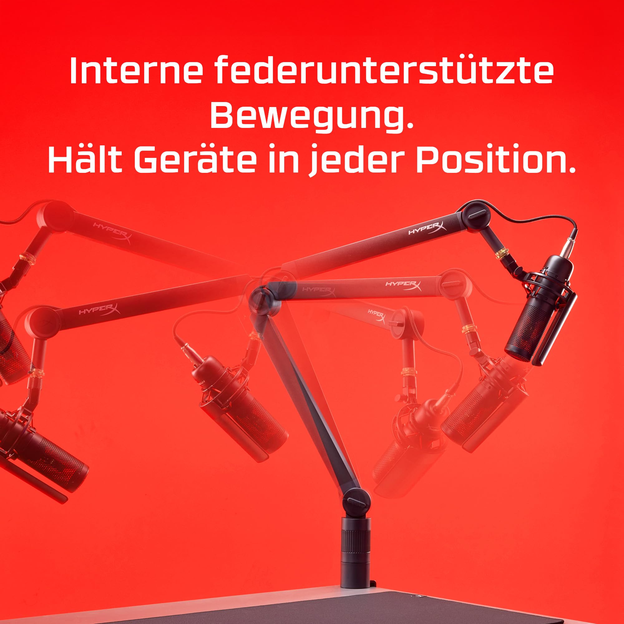 HyperX Caster Mikrofon- & Kameraarm – werkzeuglos, mit Kabelführung, 360° schwenkbar, bis 1 kg Tragkraft, 1/4", 3/8", 5/8" Gewinde, ideal für Streaming & Content Creation – Schwarz